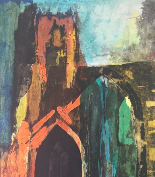 Inspired by artist John Piper – contemporary batik on paper & fabric